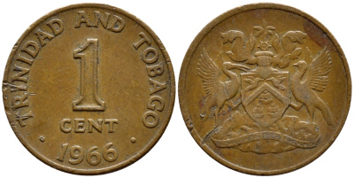 Тринидад и Тобаго 1 цент 1966 герб KM 1 бронза 4396-923