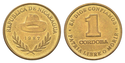 Никарагуа 1 кордоба 1987 год-тип KM 59 алюминиевая бронза UNC 4666-757