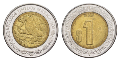 Мексика 1 песо 1999 Mo KM 603 биметалл 4636-524
