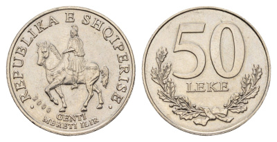 Албания 50 леков 2000 KM 79 медно-никель UNC 4678-544