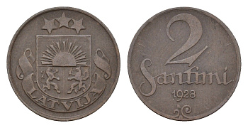 Латвия 2 сантима 1928 KM 2 бронза 4679-235