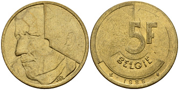 Бельгия 5 франков 1986 Belgie, Бодуэн I (1951-1993) KM 164 алюминиевая бронза 4601-241