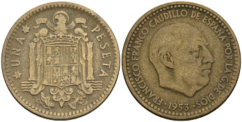 Испания 1 песета 1953 (?) Франсиско Франко (1939-1975) KM 775 алюминиевая бронза 4604-325