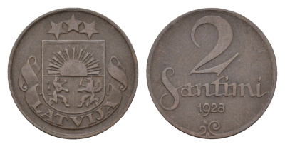 Латвия 2 сантима 1928 KM 2 бронза 4679-235
