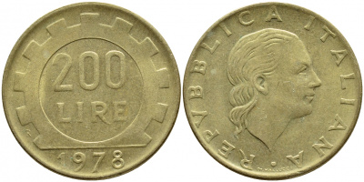 Италия 200 лир 1978 R, шестерня KM 105 алюминиевая бронза 4395-542