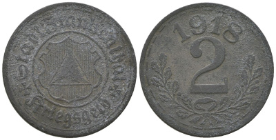 Франкенталь (Пфальц, Бавария) 2 пфенинга 1918 Funck 135.8, Men05 7460.12, Men18 9381.12 цинк 4604-942