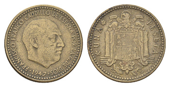 Испания 1 песета 1947 (54) Франциско Франко (1939-1975) KM 775 алюминиевая бронза 4705-1039
