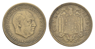 Испания 1 песета 1947 (54) Франциско Франко (1939-1975) KM 775 алюминиевая бронза 4705-1039