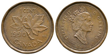 КАНАДА 1 ЦЕНТ 1990 КЛЕНОВЫЙ ЛИСТ KM 181 бронза 84-965
