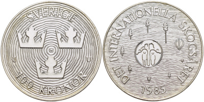 Швеция 100 крон 1985 Карл XVI Густав (1973- ), Международный год защиты лесов KM 866 серебро BUNC 1072-4-23