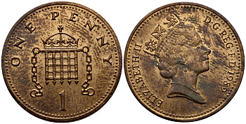 Великобритания 1 пенни 1989 Елизавета II (1952-2022) KM 935, Spink 4381 (B3) бронза 3458-219