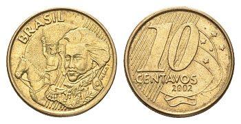 Бразилия 10 сентаво 2002 KM 649 сталь плакированная латунью 4664-526