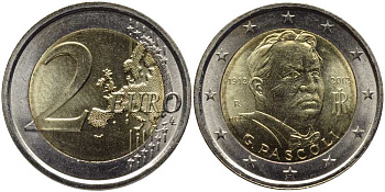 Италия 2 евро 2012 100 лет со дня смерти Джовани Пасколи KM 355 биметалл UNC 38-744