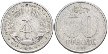 ГДР 50 ПФЕННИГОВ 1958 А KM 12.1 алюминий 4402-225