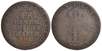 Померания, Шведское правление (Шведская Померания) 1/48 талера 1763 IDL, Адольф Фридрих KM 416 серебро 1527-621