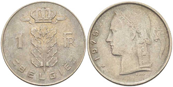 Бельгия 1 франк 1975 Belgie, Бодуэн I (1951-1993) KM 143.1 медно-никель 213-347