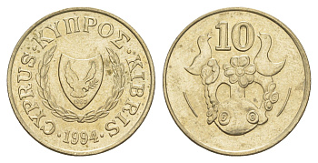 Кипр 10 центов 1994 ваза с птичками KM 56.3 никель латунь UNC 4652-344