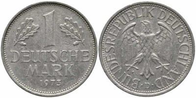 ФРГ 1 МАРКА 1973 D KM 110, J. 385 медно-никель 113-215