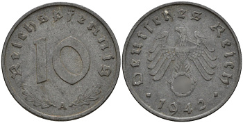 Германия 10 рейхспфеннигов 1942 A KM 101, J.371 цинк 4151-167