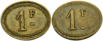Франция 1 франк XIX-XX век ресторанный жетон латунь 4166-724
