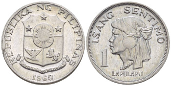 Филиппины 1 сентимо 1969 вождь острова Мактан Лапу-Лапу KM 196 алюминий 4528-835