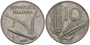 Италия 10 лир 1955 KM 93 алюминий 4138-545