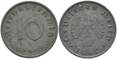 Германия 10 рейхспфеннигов 1942 A KM 101, J.371 цинк 4151-167