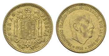 Испания 1 песета 1966 (74) Франсиско Франко (1939-1975) KM 796 алюминиевая бронза 4708-421