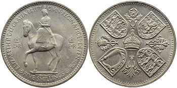 Великобритания 1 крона (5 шиллингов) 1953 коронация королевы Елизаветы, Елизавета II (1952-2022) Елизаветы KM 894, Spink 4136 медно-никель UNC 36-632