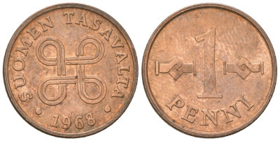 Финляндия 1 пенни 1968 KM 44 медь 4174-334