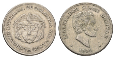 Колумбия 50 сентаво 1958 KM 217 медно-никель 4661-1112
