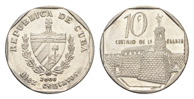 Куба 10 сентаво 2000 форт в Гаване Ла-Фуэрса KM 576 сталь плакированная никелем UNC 4664-738