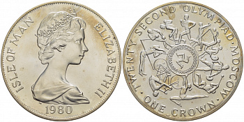 Остров Мэн 1 крона 1980 XXIII Олимпиада 1980 года в Москве, виды спорта KM 65a серебро UNC 01-171-35