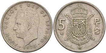Испания 5 песет 1975 (78) Хуан Карлос I (1975-2014) KM 807 медно-никель 4155-631