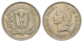 Доминиканская Республика (Доминикана) 1/2 песо 1967 KM 21a.1 медно-никель 4661-1116