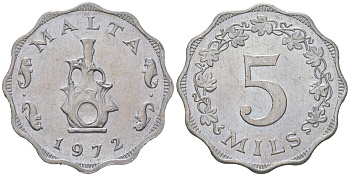 Мальта 5 милей 1972 KM 7 алюминий aUNC 4511-243