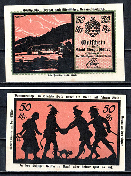 Берга (Тюрингия) 50 пфеннигов 1921 Mehl Grabowski 77.1-2/4 бумага UNC (пресс) 7556-49-1-1