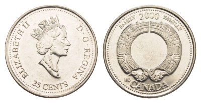 Канада 25 центов 2000 Миллениум - Семья KM 375 сталь плакированная никелем aUNC 4637-924