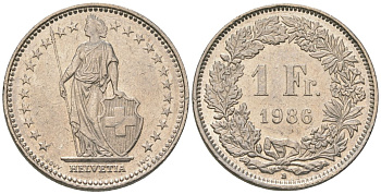 Швейцария 1 франк 1986 KM 24a медно-никель 4606-1234