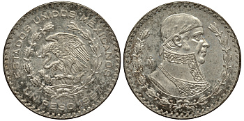 Мексика 1 песо 1967 Хосе Мария Морелос KM 459 серебро 74-1034