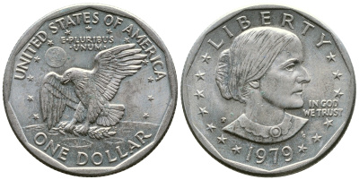 США 1 доллар 1979 Сьюзен Энтони KM 207 медь плакированная медно-никелем 56-212
