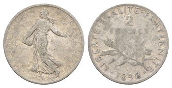 Франция 2 франка 1898 KM 845 серебро 4656-217