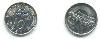 Малайзия 10 сенов 2007 цветок KM 51 медно-никель 3999-614