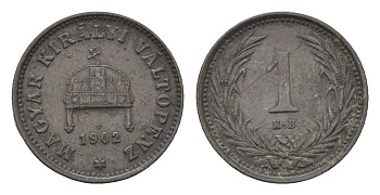 Венгрия 1 филлер 1902 KB, Франц Иосиф I (1848-1916) KM 480 бронза 4665-351