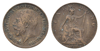 Великобритания 1 фартинг 1916 Георг V (1910-1936) KM 808.1, Spink 4059 бронза 4664-243