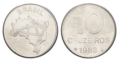 Бразилия 10 крузейро 1983 KM 592.1 нержавеющая сталь UNC 4642-1223