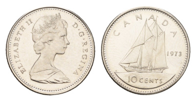 Канада 10 центов 1973 Елизавета II (1952-2022), парусник KM 77 никель PROOF-LIKE (BU) 633-815