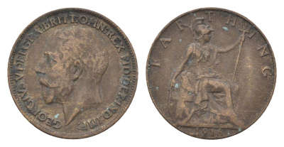 Великобритания 1 фартинг 1916 Георг V (1910-1936) KM 808.1, Spink 4059 бронза 4664-243
