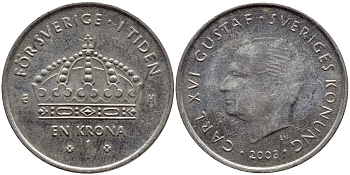 Швеция 1 крона 2003 Карл XVI Густав (1973- ) KM 894 медно-никель 4179-1222