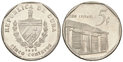 Куба 5 сентаво 1996 Casa colonire KM 575.2 сталь плакированная никелем aUNC 4611-658